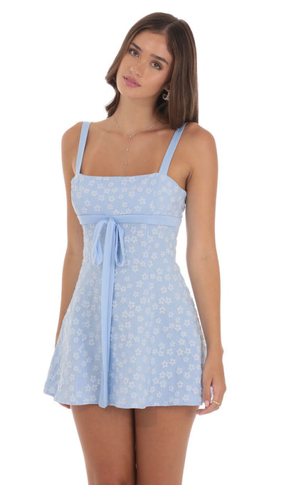 Lucy in the Sky Jacquard Ribbon Dress in Blue