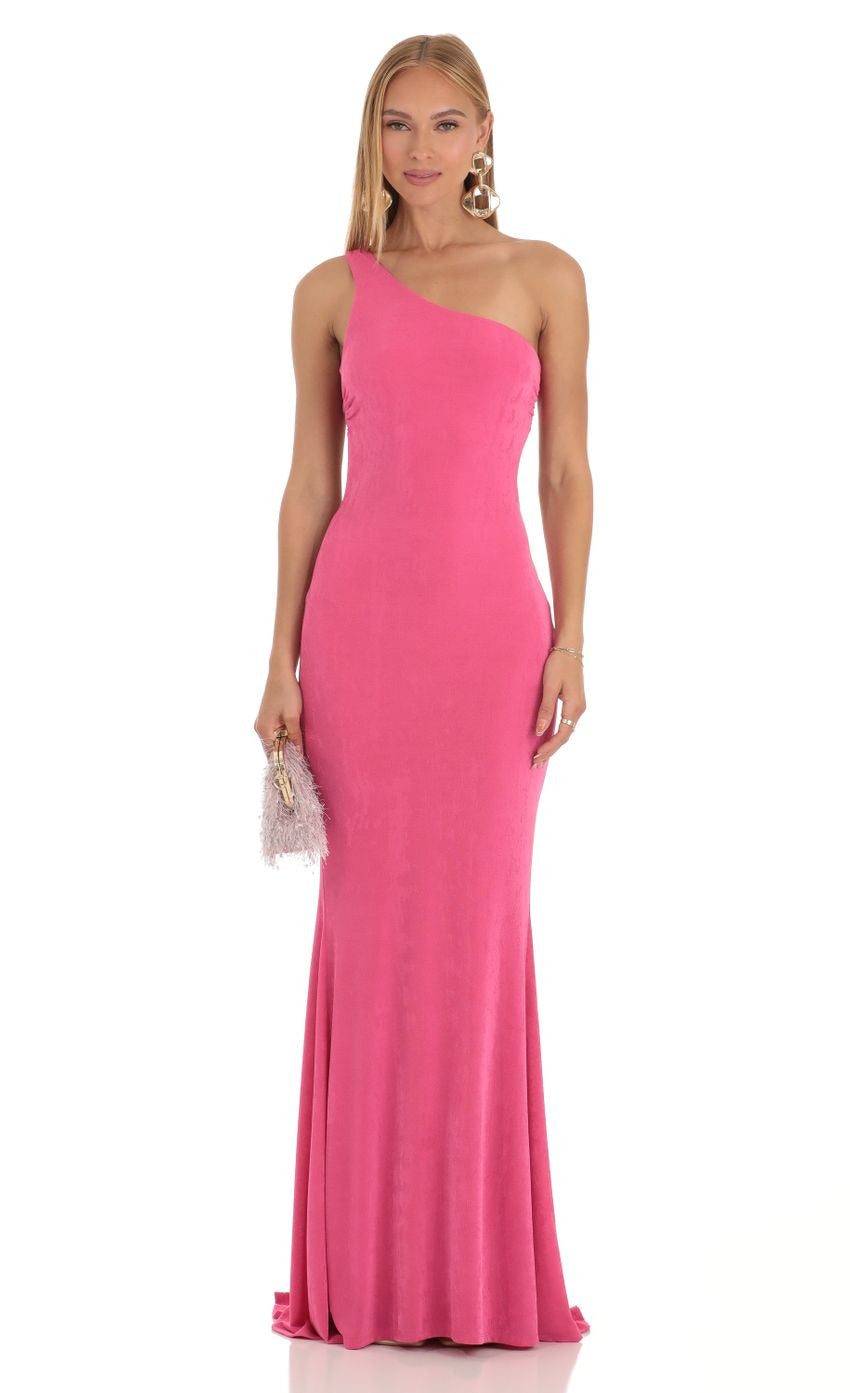 Lucy in the Sky One Shoulder Maxi Dress in Pink