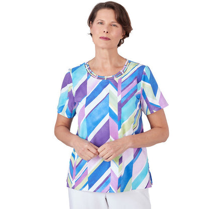 Alfred Dunner Women's Double Strap Broken Chevron Tee