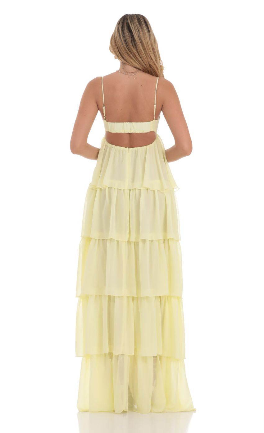 Lucy in the Sky Ruffle Front Tie Maxi Dress in Yellow