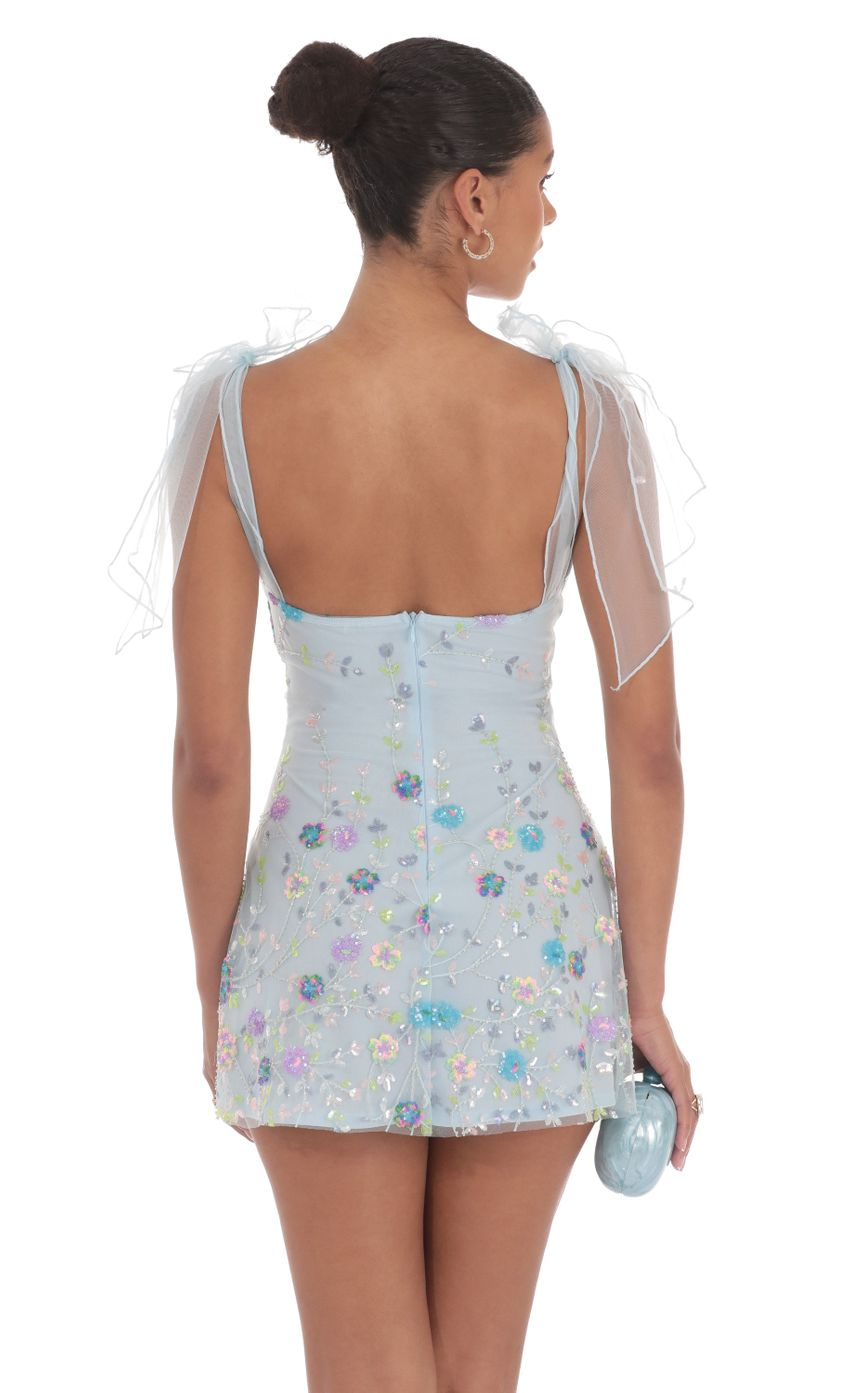 Lucy in the Sky Floral Sequin V-Neck Dress in Blue