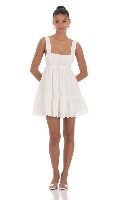 Lucy in the Sky Floral Eyelet Dress in White