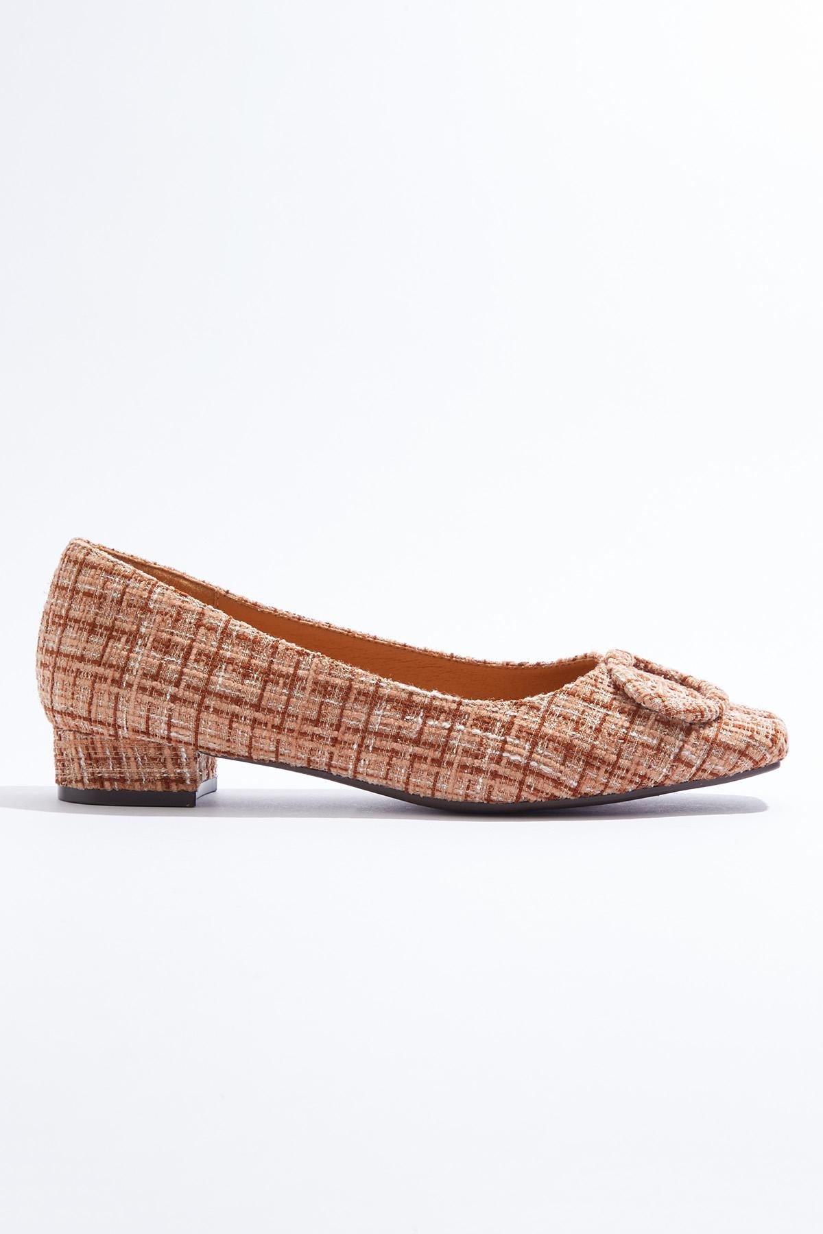 Cato Fashion Women's Tweed Square Toe Buckle Flats