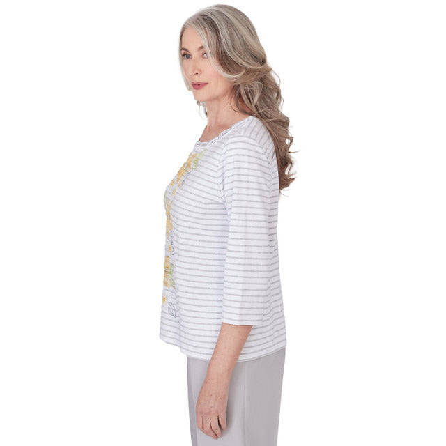 Alfred Dunner Women's Striped Embroidered Top