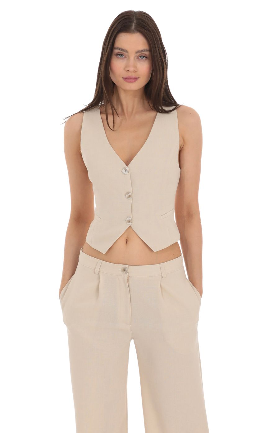 Lucy in the Sky Linen Buttoned Vest in Cream