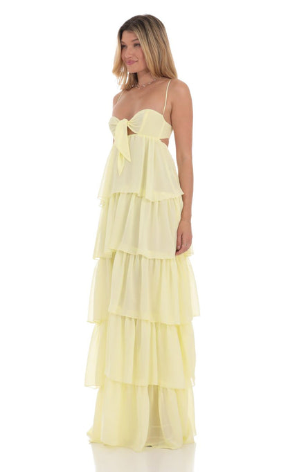 Lucy in the Sky Ruffle Front Tie Maxi Dress in Yellow