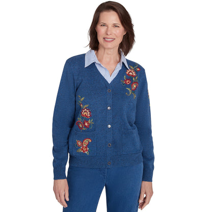 Alfred Dunner Women's Paisley Floral Two In One Collared Cardigan Sweater