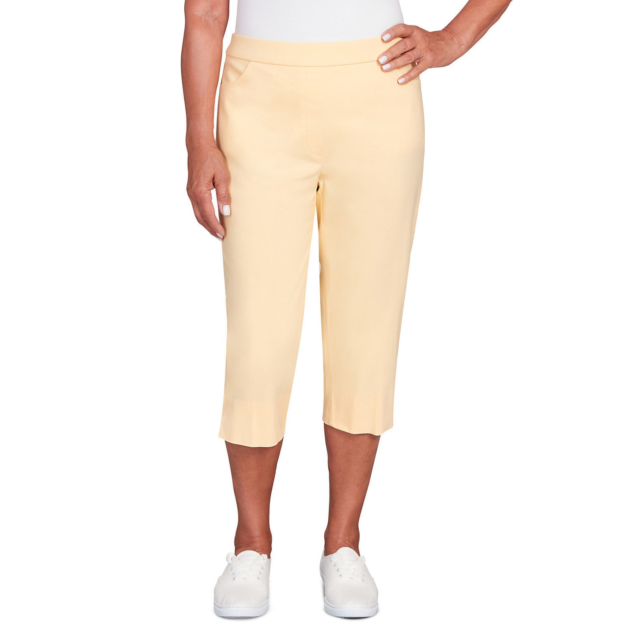 Alfred Dunner Women's Flat Front Split Hem Allure Clamdigger Pant - SUNSHINE