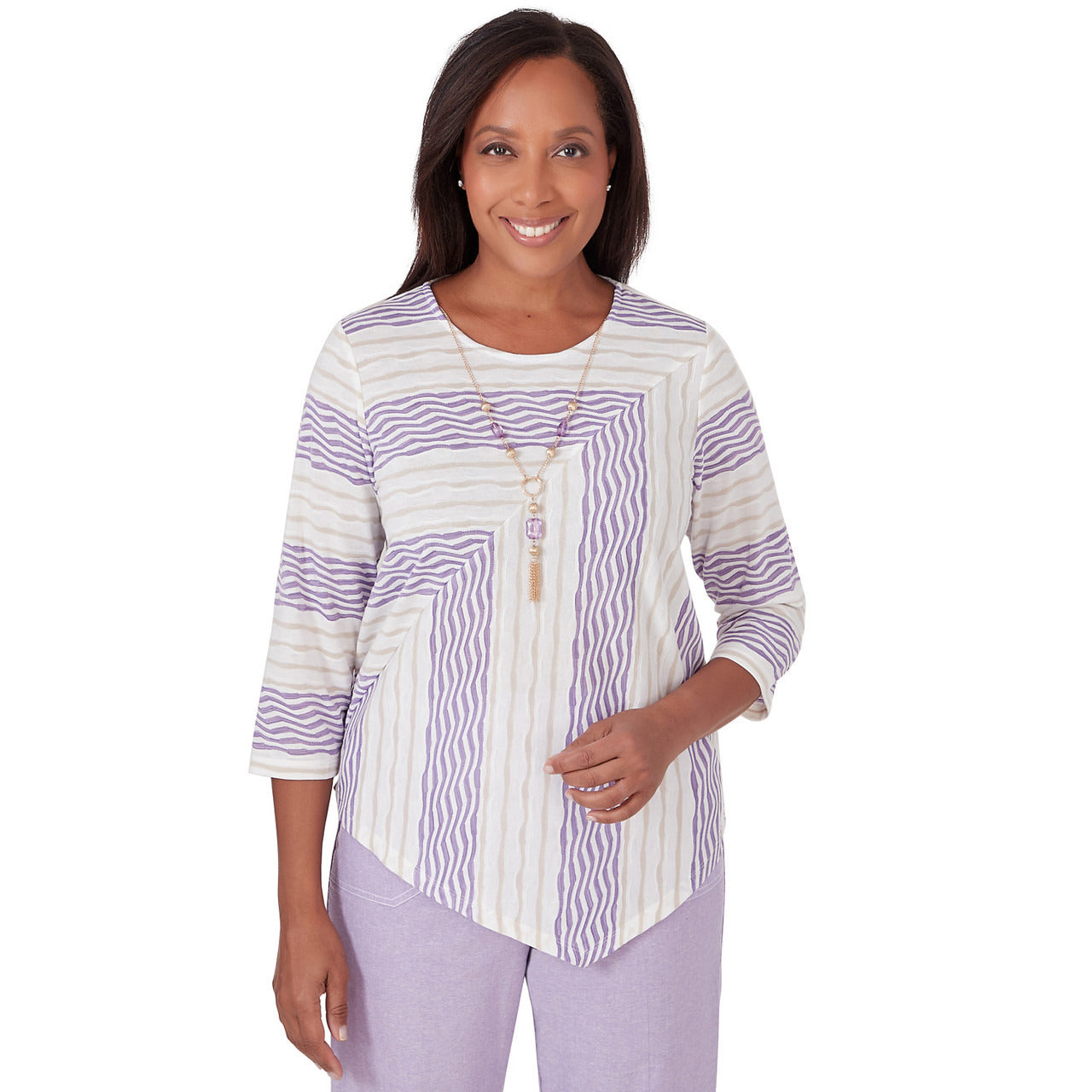 Alfred Dunner Women's Spliced Stripe Texture Top