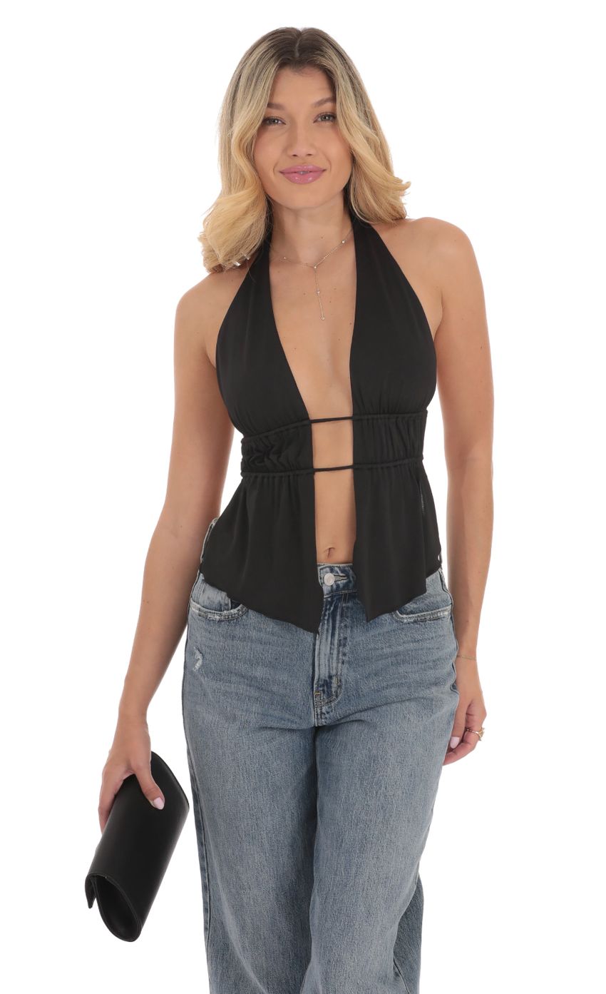 Lucy in the Sky Halter Open Back Top in Black