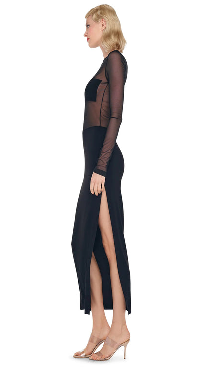 Norma Kamali Women's DASH DASH SIDE SLIT GOWN - Black/Black Mesh