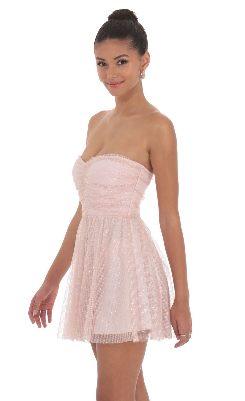 Lucy in the Sky Glitter Strapless A-Line Dress in Pink