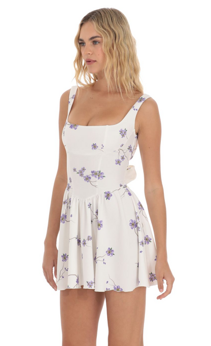 Lucy in the Sky Floral Open Back Flare Dress in White