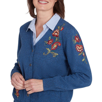 Alfred Dunner Women's Paisley Floral Two In One Collared Cardigan Sweater