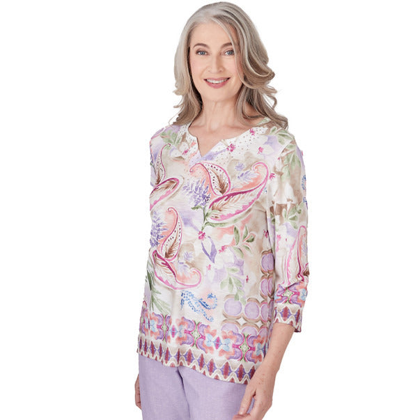 Alfred Dunner Women's Paisley Floral Border Top