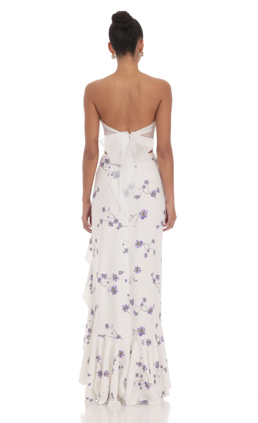 Lucy in the Sky Floral Strapless Back Bow Corset Maxi Dress in White