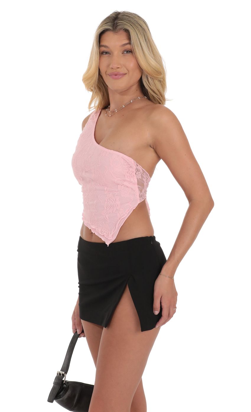 Lucy in the Sky One Shoulder Lace Top in Pink