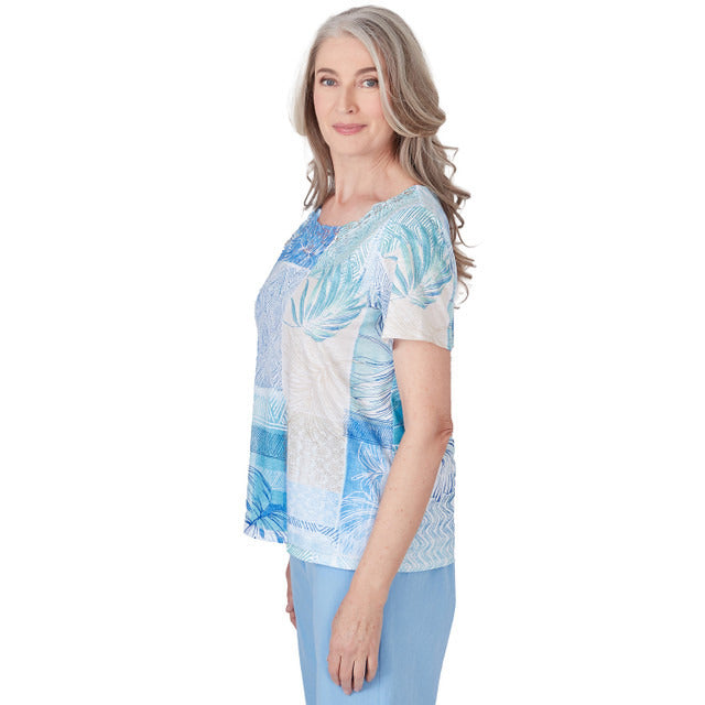 Alfred Dunner Women's Patchwork Leaf T-Shirt With Lace Detail