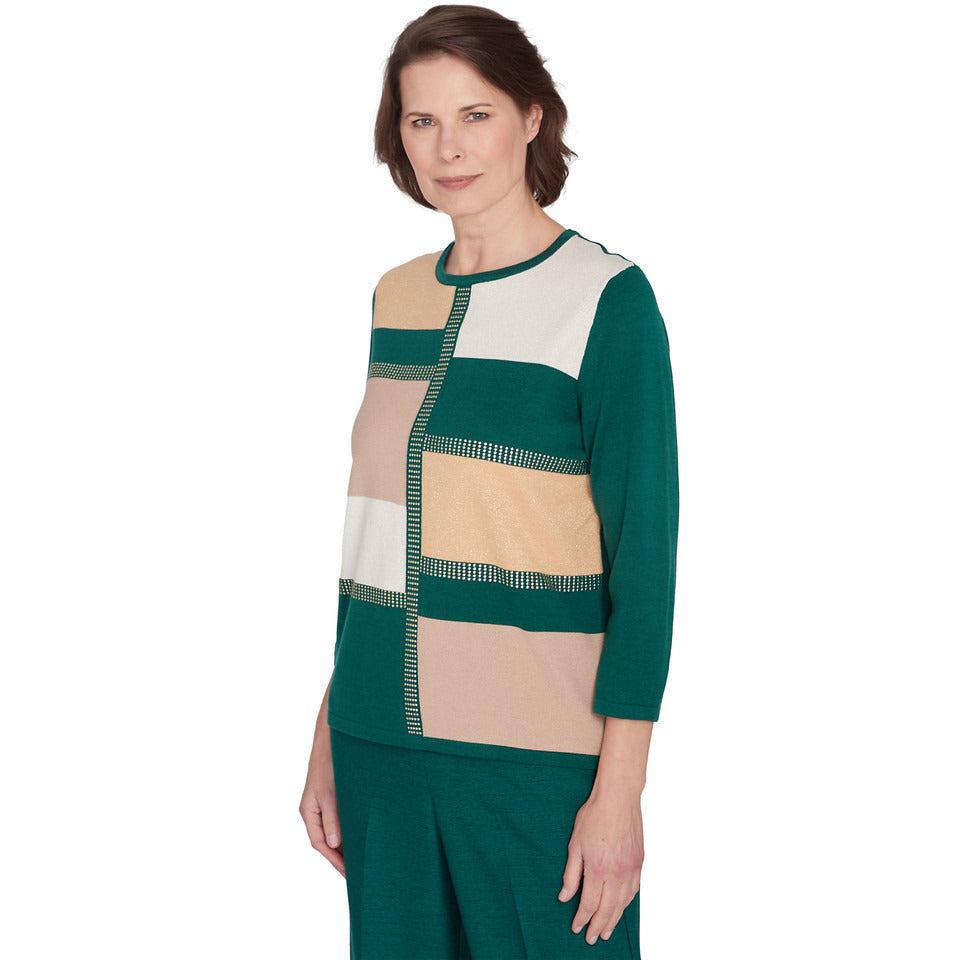 Alfred Dunner Women's Colorblock Gold Trim Sweater