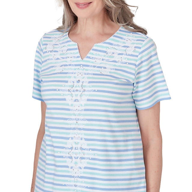 Alfred Dunner Women's Multi-Stripe Medallion Top