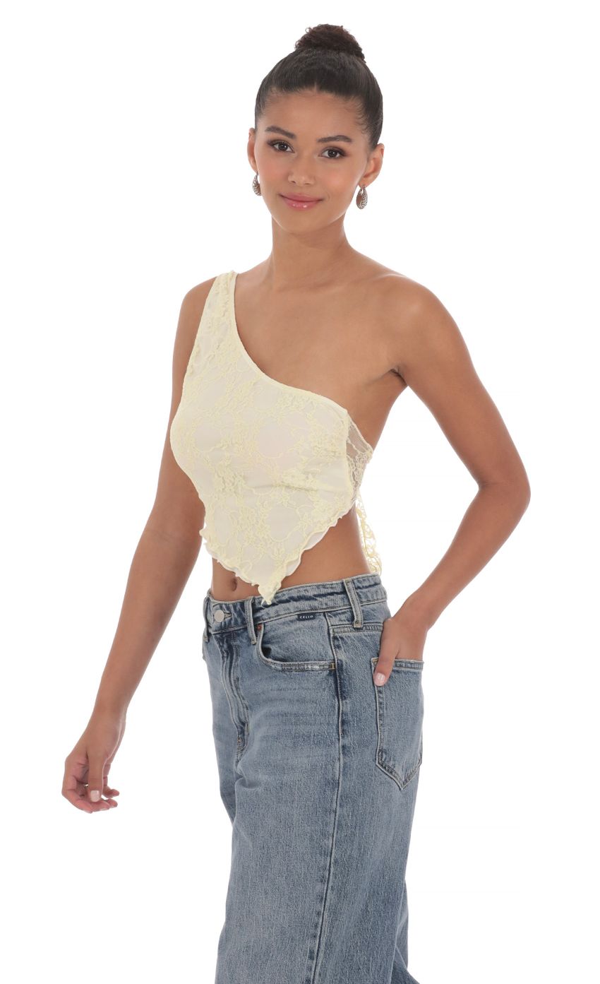 Lucy in the Sky One Shoulder Lace Top in Yellow