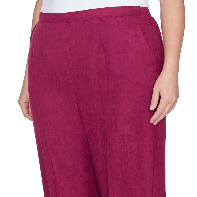 Alfred Dunner Women's Soft Microfiber Side Seam Pocket Medium Length Pant - WINE