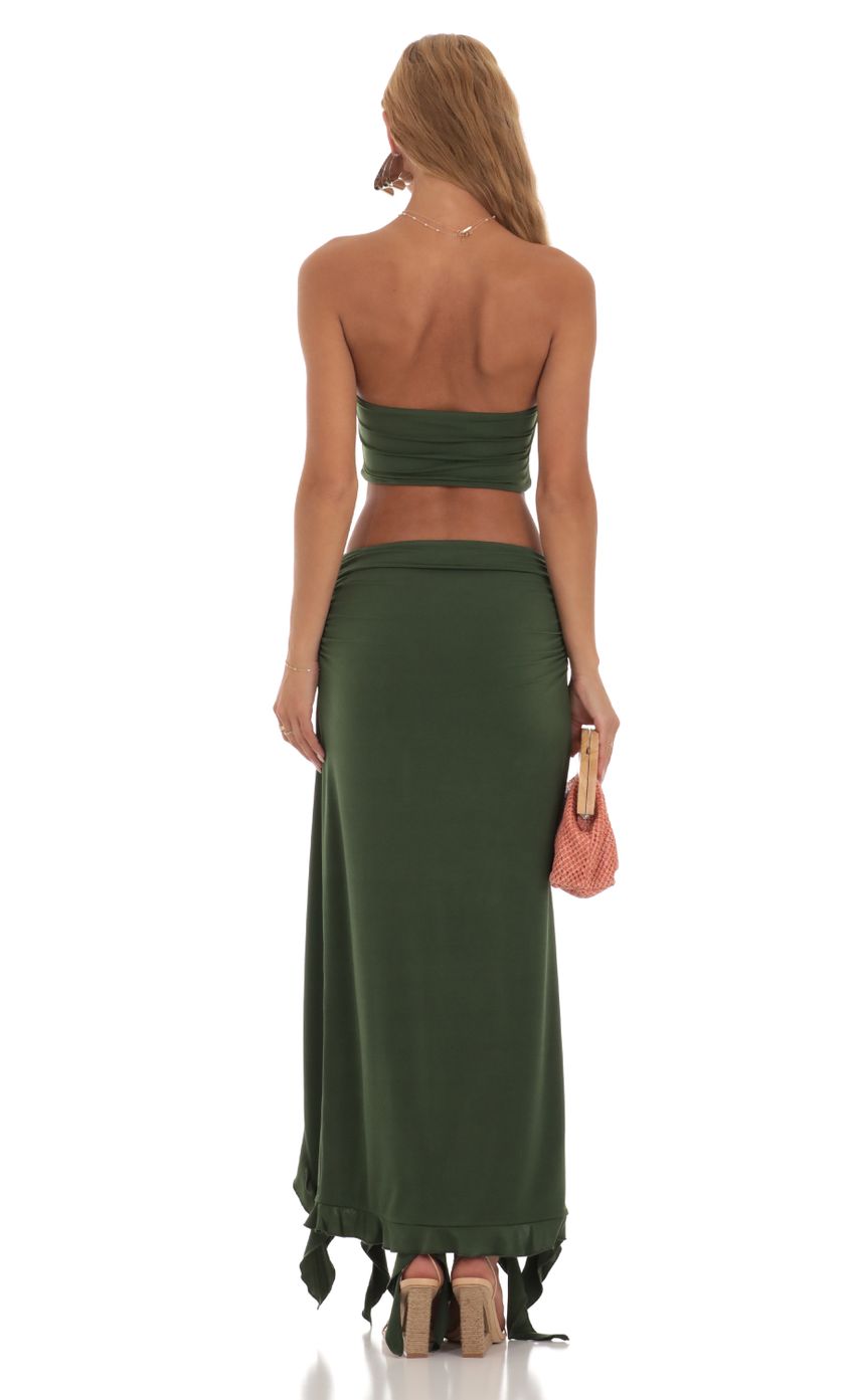 Lucy in the Sky Ruffle Slit Two Piece Set in Green