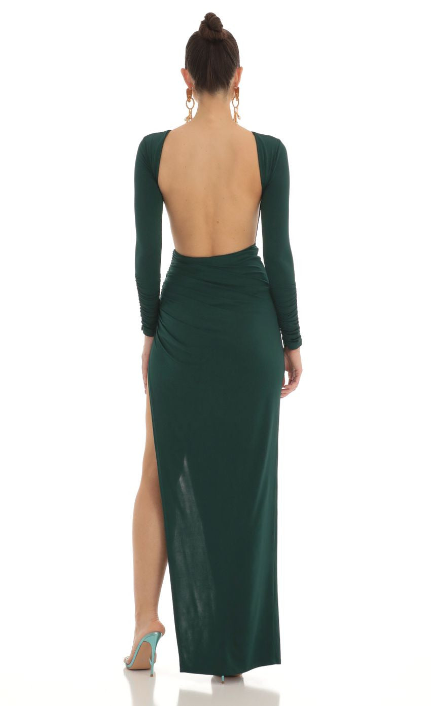 Lucy in the Sky Open Back Maxi Dress in Green