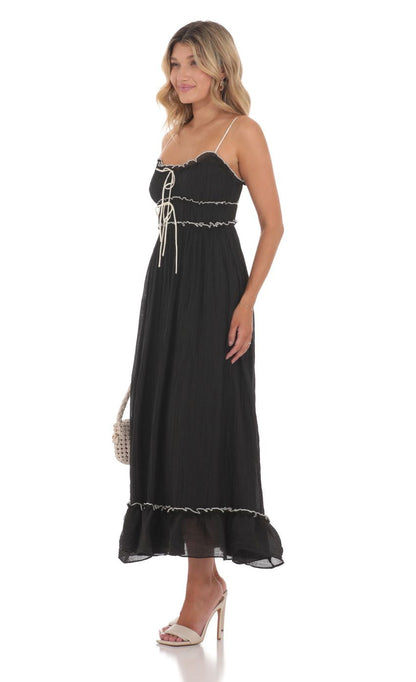 Lucy in the Sky Double Tie Flowy Maxi Dress in Black