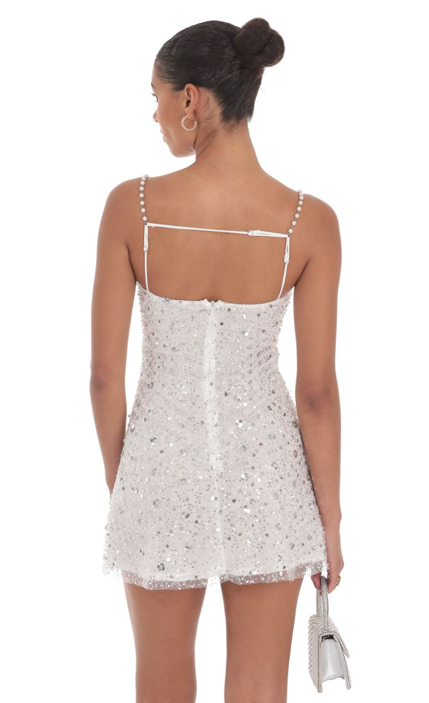 Lucy in the Sky Pearl Strap Sequin Dress in White