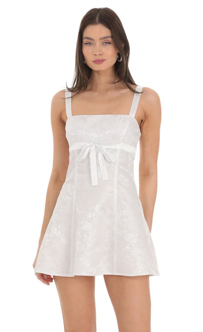 Lucy in the Sky Jacquard Satin Ribbon Dress in White