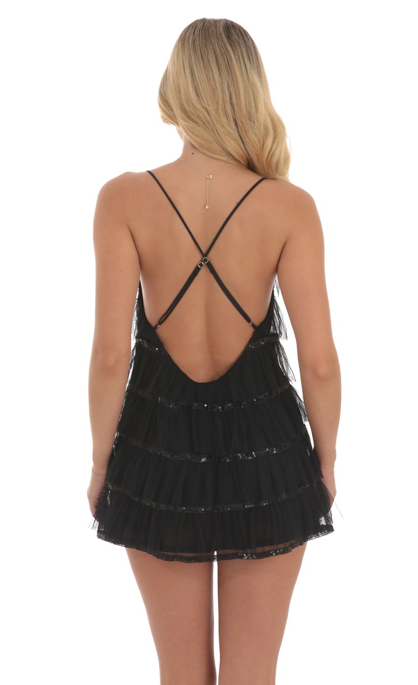 Lucy in the Sky Mesh Sequin Ruffles Dress in Black