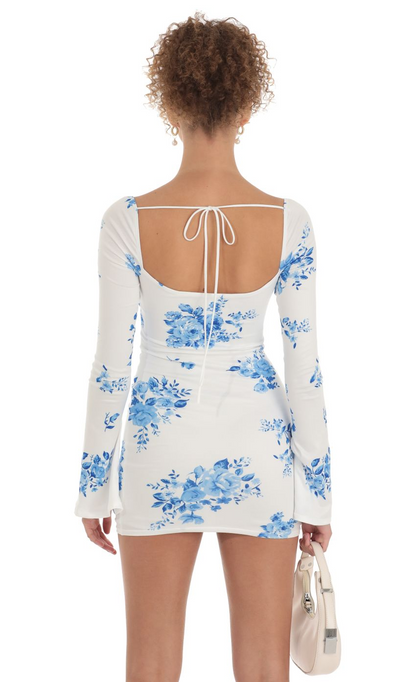 Lucy in the Sky Floral Long Sleeve Dress in White