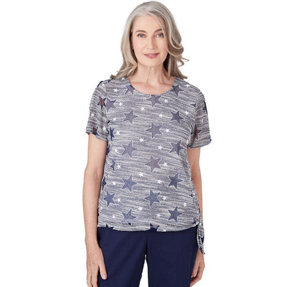 Alfred Dunner Women's Lined Space Dye Stars Tee With Side Tie