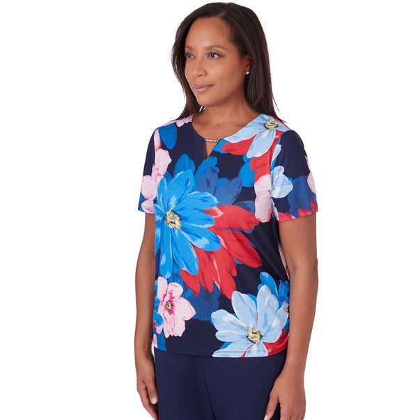 Alfred Dunner Women's Dramatic Flower Top With Ruching