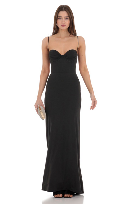 Lucy in the Sky Open Back Mermaid Maxi Dress in Black