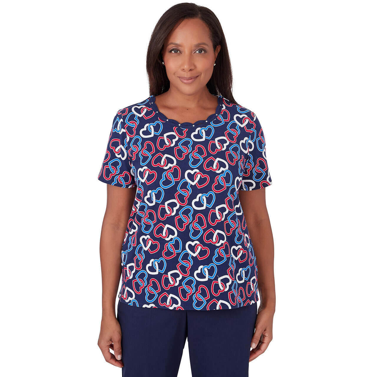 Alfred Dunner Women's Short Sleeve Linking Hearts Top