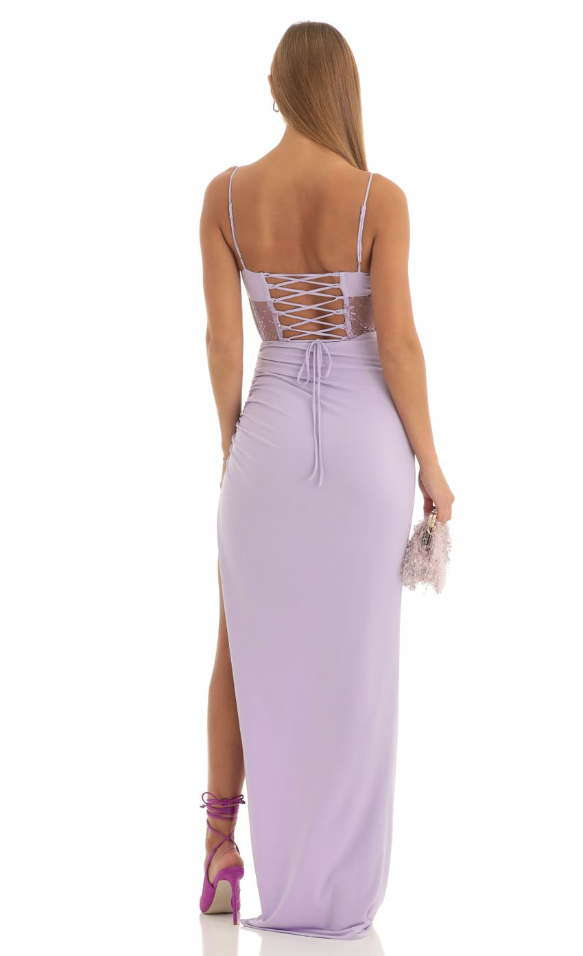 Lucy in the Sky Cutout Glitter Corset Maxi Dress