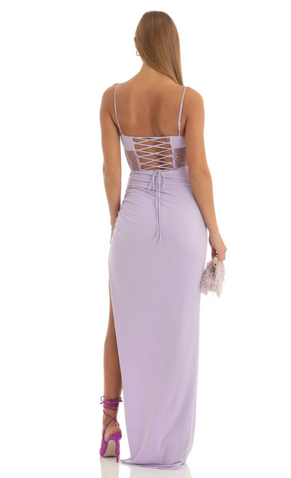 Lucy in the Sky Cutout Glitter Corset Maxi Dress