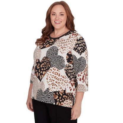 Alfred Dunner Women's Animal Print Hearts Top