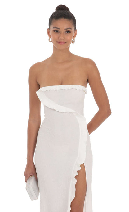 Lucy in the Sky Jacquard Strapless Maxi Dress in White