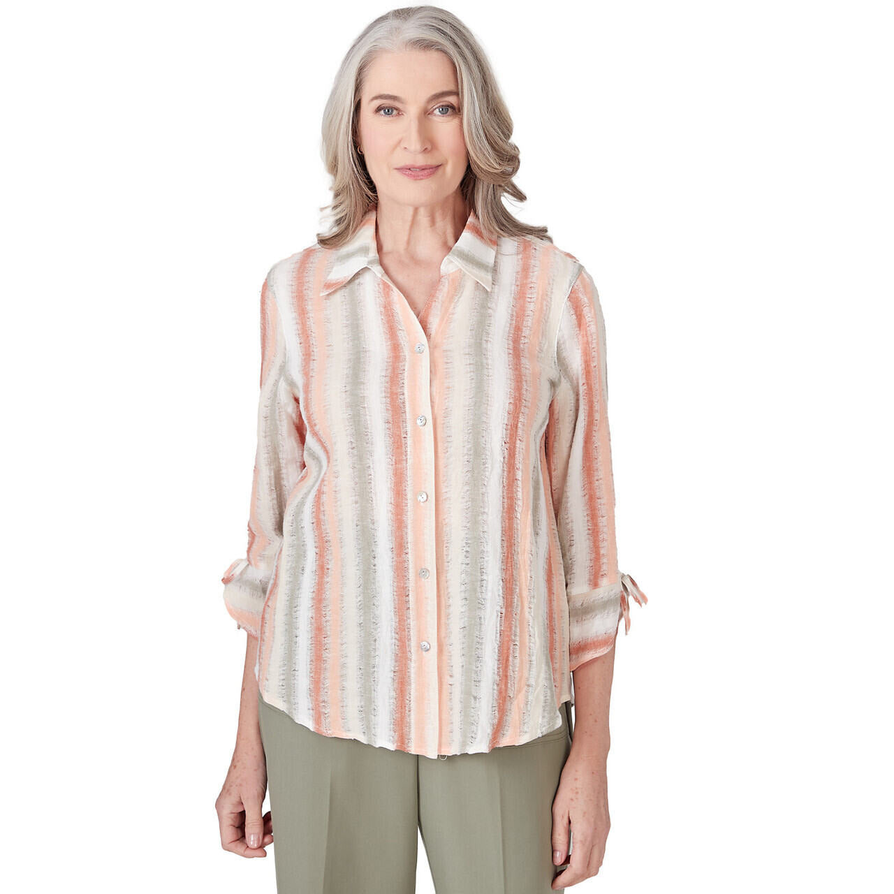 Alfred Dunner Women's Striped Textured Button Down Top