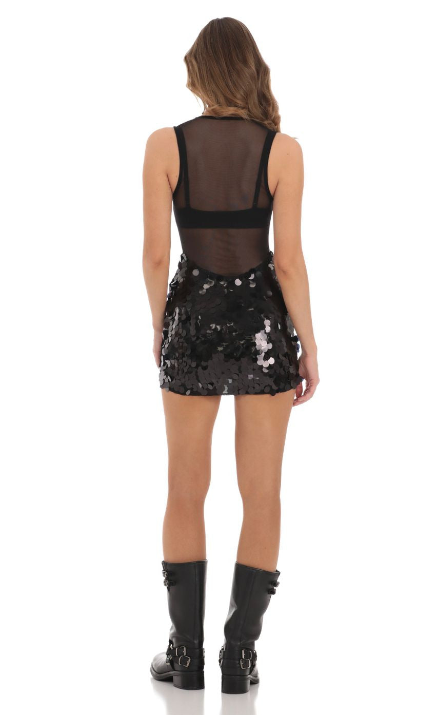 Lucy in the Sky Mesh Sequin Skirt Dress in Black