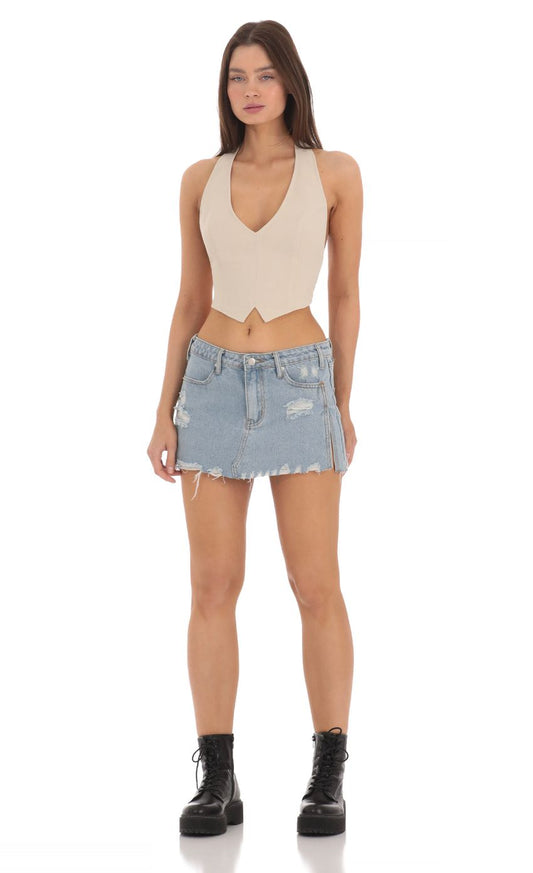 Lucy in the Sky Linen Halter Top in Beige