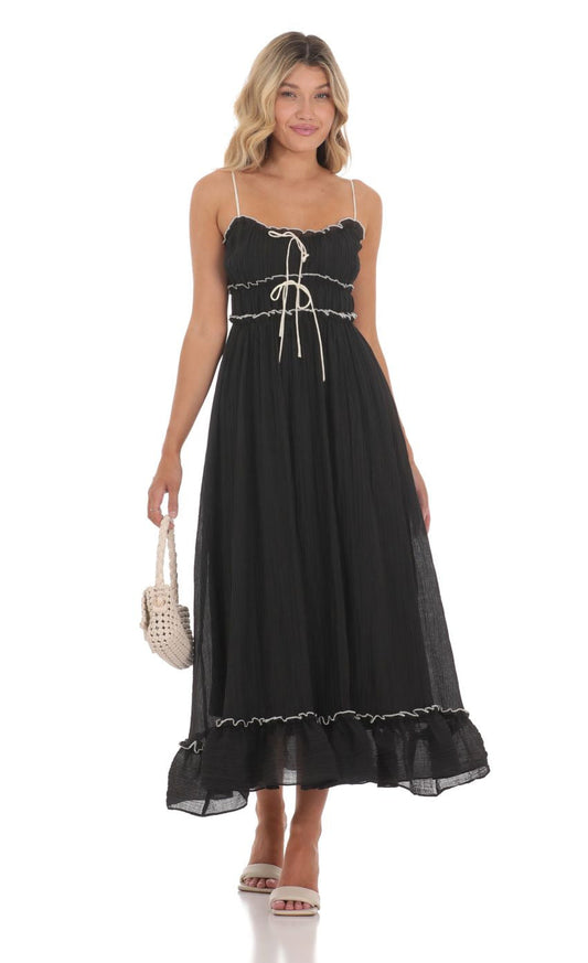 Lucy in the Sky Double Tie Flowy Maxi Dress in Black