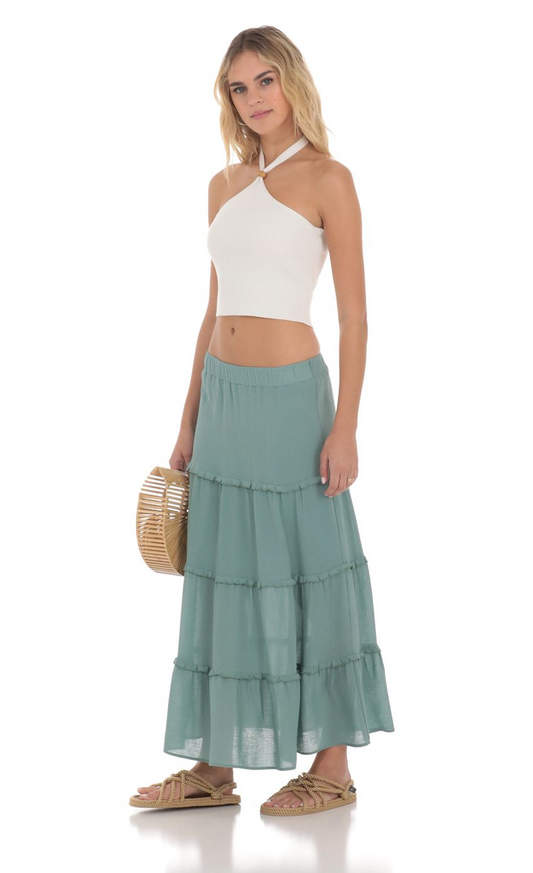 Lucy in the Sky Flowy Maxi Skirt in Sage Blue