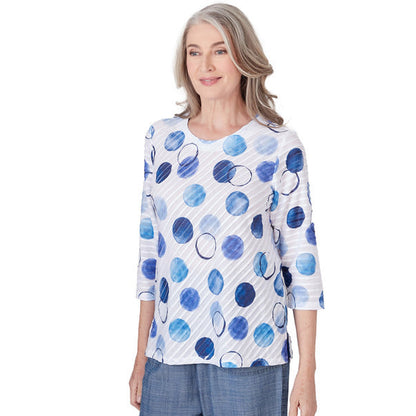 Alfred Dunner Women's Dotted Three Quarter Sleeve Top