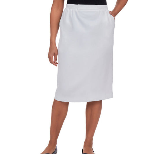 Alfred Dunner Women's Cinch Waist Midi Skirt With Slant Pockets - WHITE