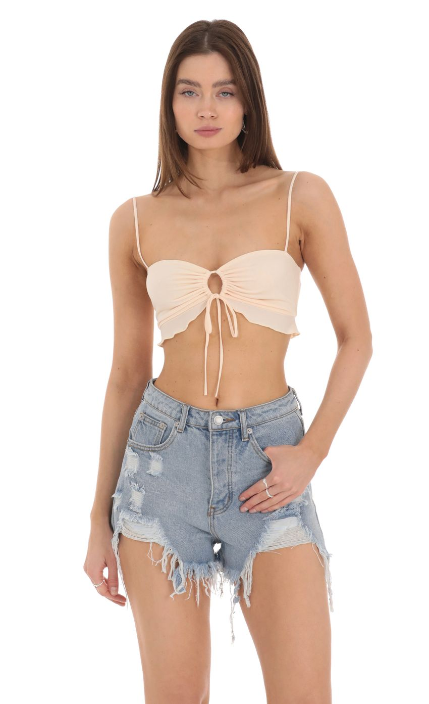 Lucy in the Sky Ruffle Crop Top in Light Peach