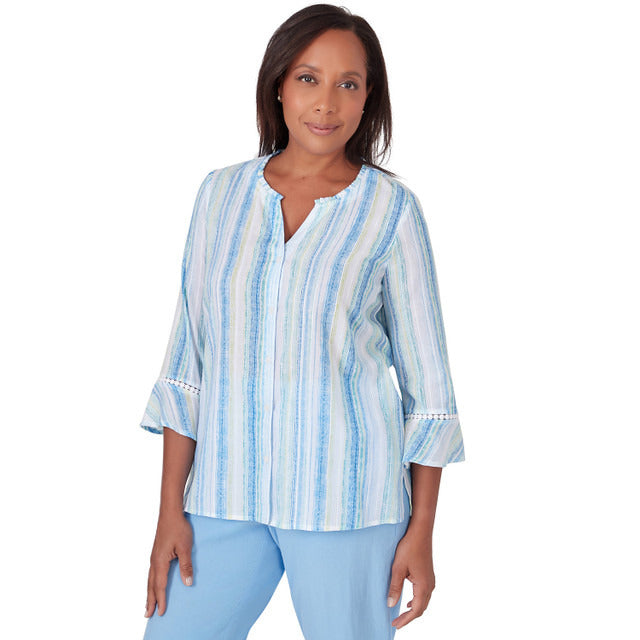 Alfred Dunner Women's Stripe Button Down Blouse Top